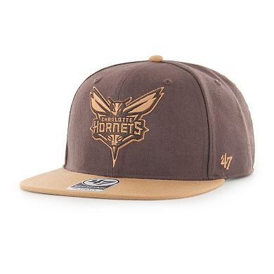 Men's '47 Brown Charlotte Hornets No Shot Two-Tone Captain Snapback Hat