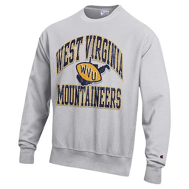 Men's Champion Heather Gray West Virginia Mountaineers Vault Late Night Reverse Weave Pullover Sweatshirt