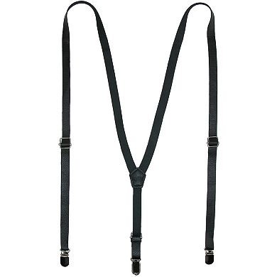 CTM Faux Leather Slim Clip-End Suspenders