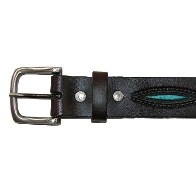Ctm Men's Oil Tanned Leather Belt With Embossed Turquoise Accents