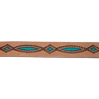 Ctm Men's Oil Tanned Leather Belt With Embossed Turquoise Accents