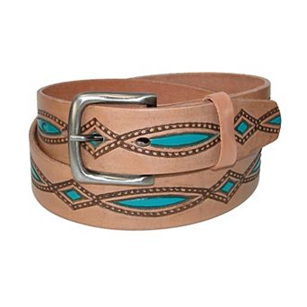 Ctm Men's Oil Tanned Leather Belt With Embossed Turquoise Accents