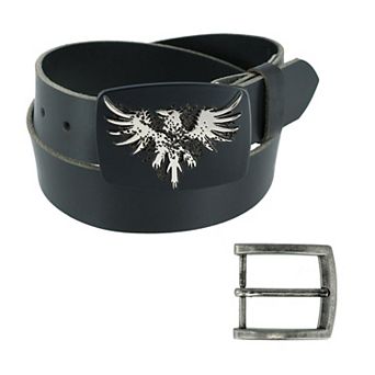 Ctm Men's Leather Bridle Belt With Phoenix Belt Buckle (2 Buckle Set)