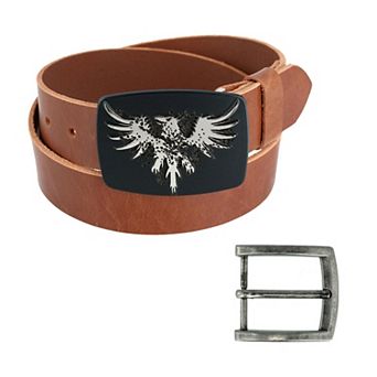 Ctm Men's Leather Bridle Belt With Phoenix Belt Buckle (2 Buckle Set)