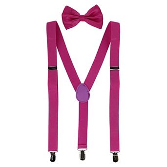 Men's Solid Fashion Color Bow Tie And Suspender Set