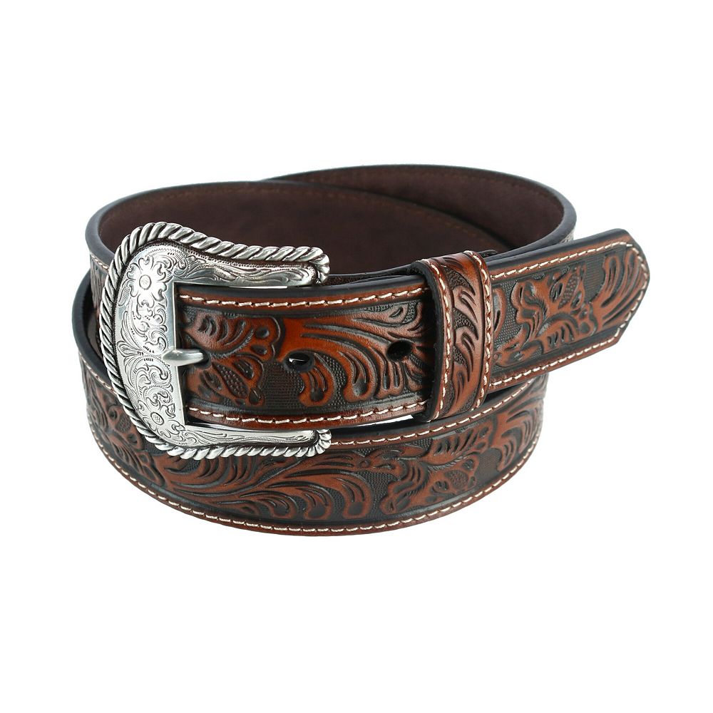Nocona Western leather belt with metal and fiber accents silver buckle Nocona Men main image 4