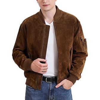 Men's Landing Leathers Ma-1 Suede Leather Flight Bomber Jacket