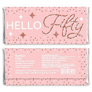 Big Dot Of Happiness 50th Pink Rose Gold Birthday Candy Bar Wrapper Party Favors 24 Ct