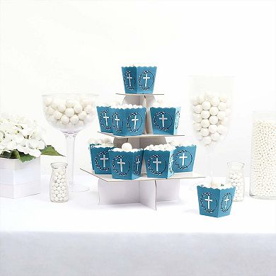 Big Dot Of Happiness Blue Elegant Cross - Party Mini Favor Religious Treat Candy Boxes 12 Ct