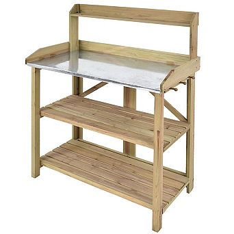 Outdoor Garden Workstation Potting Bench With Metal Top