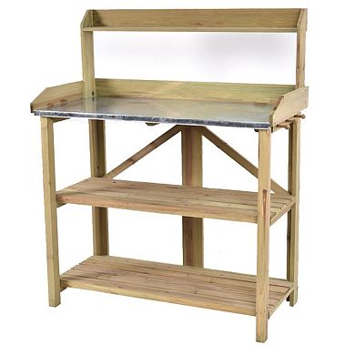 Outdoor Garden Workstation Potting Bench With Metal Top