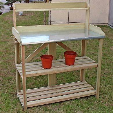 Outdoor Garden Workstation Potting Bench With Metal Top