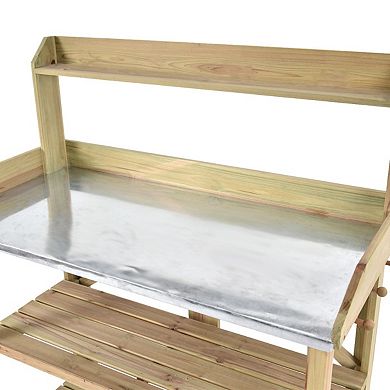 Outdoor Garden Workstation Potting Bench With Metal Top