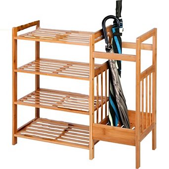 2-shelf Entryway Shoe Rack Bench With Bla2-in-1 Entryway 4-shelf Bamboo Shoe Rack