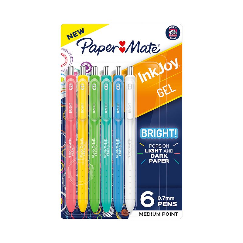 Paper Mate InkJoy Bright Gel Pens  Medium Point (0.7mm)  Retractable  Assorted Brighter Colors  6 Ct