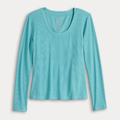 Women's Nine West Long Sleeve Scoopneck Rib Shirt