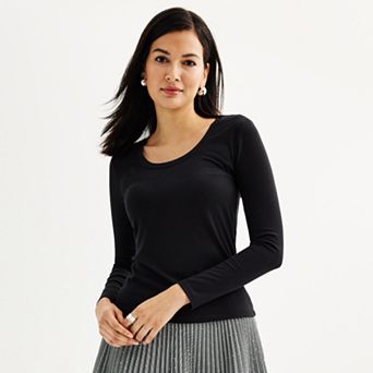 Women's Nine West Long Sleeve Scoopneck Rib Shirt