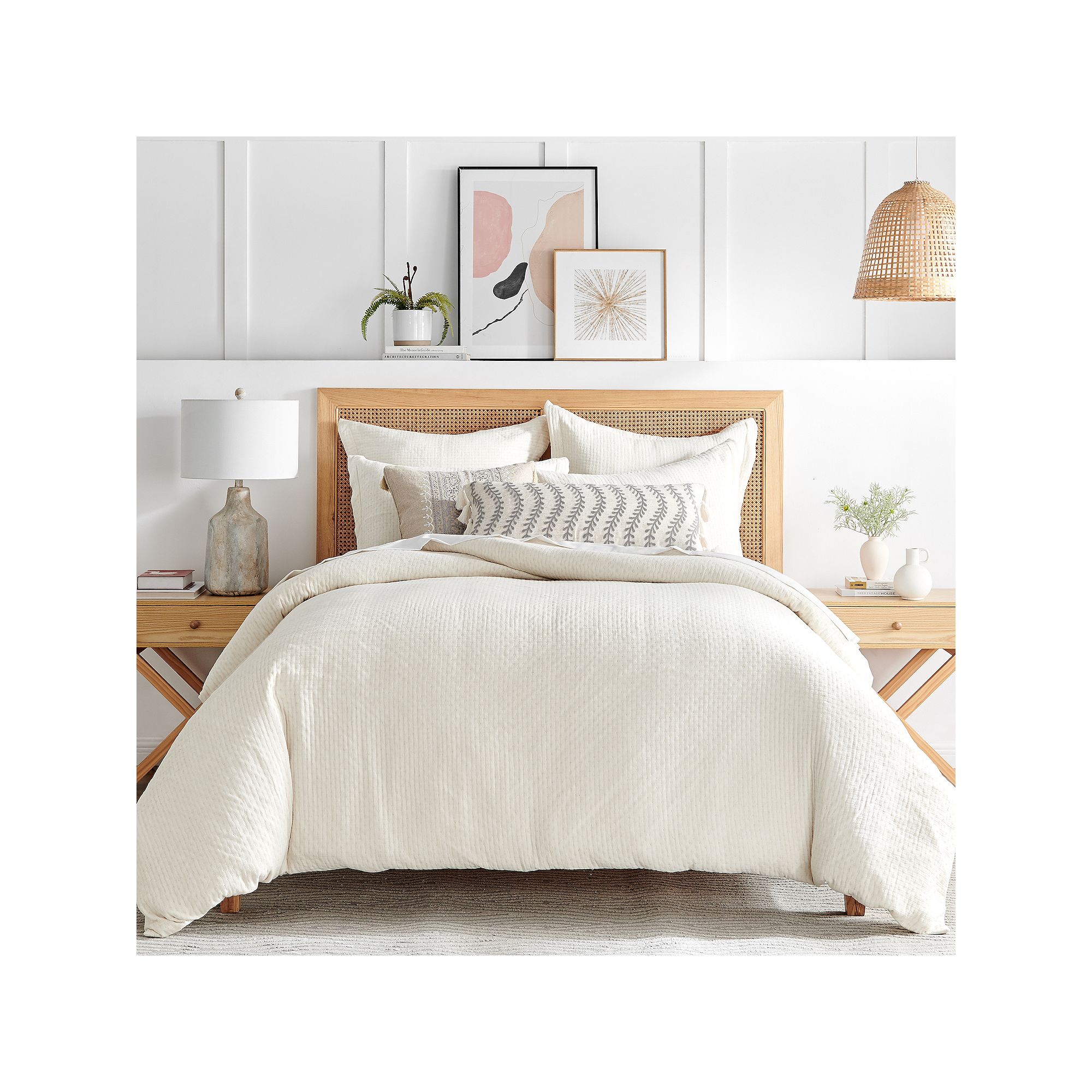 Levtex Home Reede Muslin Cream Duvet Cover Set with Shams, White