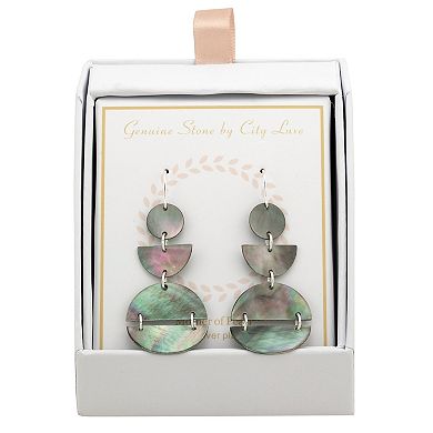 City Luxe Silver Tone Abalone Geometric Shapes Linear Drop Earrings