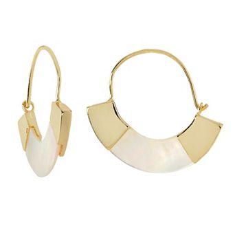City Luxe Gold Tone Mother Of Pearl Wedge Hoop Earrings