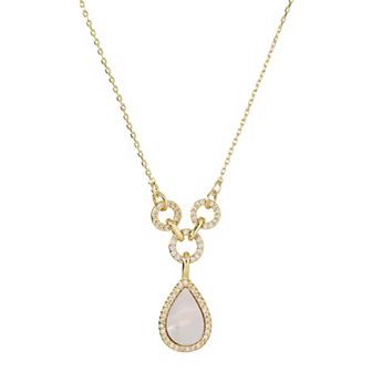City Luxe Gold Tone Mother Of Pearl & Cubic Zirconia Pear Y-Necklace