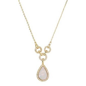 City Luxe Gold Tone Mother Of Pearl & Cubic Zirconia Pear Y-Necklace