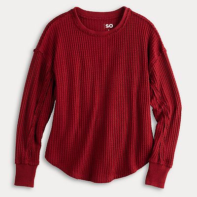 Juniors' SO® Oversized Cozy Swing Waffle Top