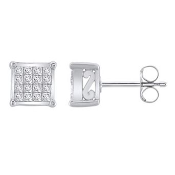 Yours and Mined 10k White Gold 1/2 Carat T.W. Diamond Quad Stud Earrings