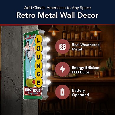 American Art Décor American Retro Cocktail Lounge LED Marquee Wall Sign