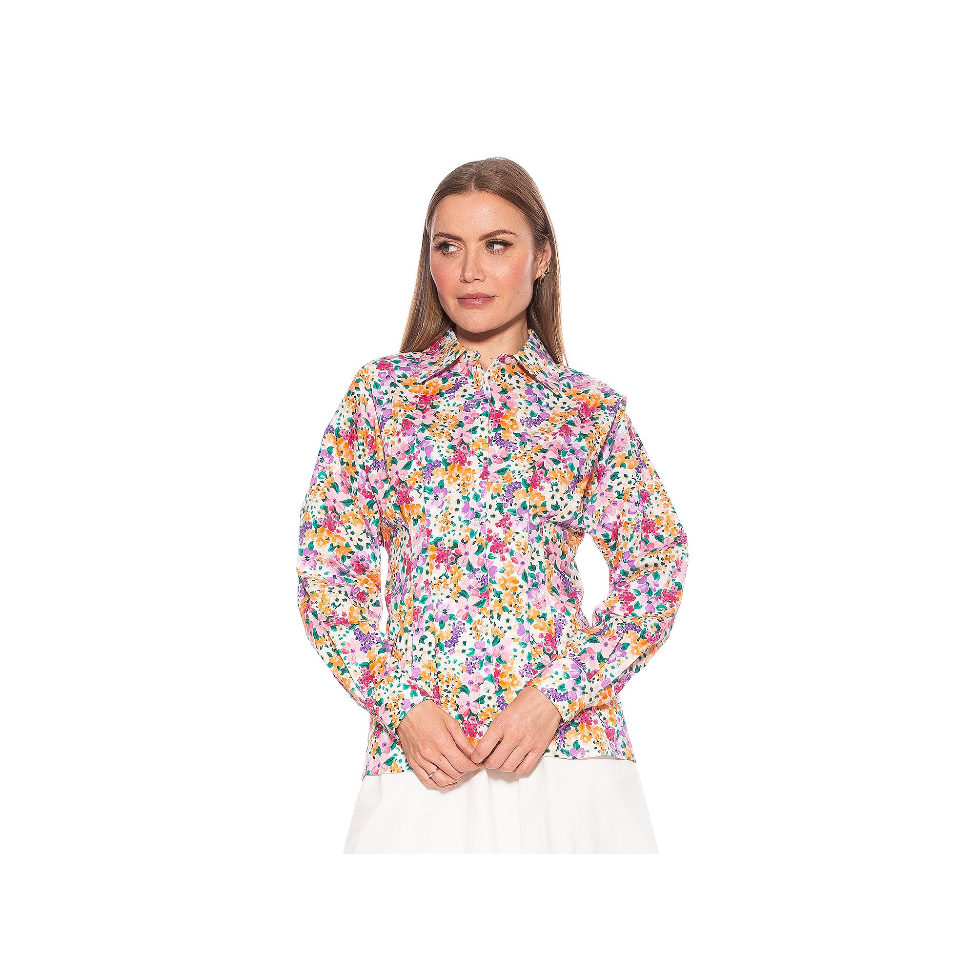 Womens ALEXIA ADMOR Calliope Long Sleeve Fitted Button Down Shirt, Size: 2
