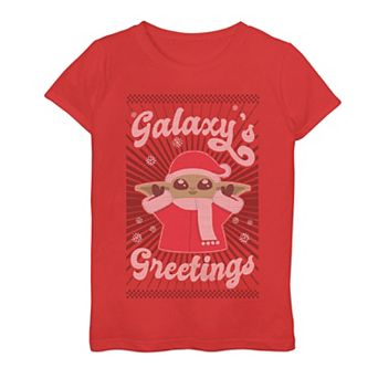 Girls The Mandalorian Grogu Galaxy's Greetings Graphic Tee
