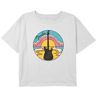 Girls Fender Groovy Sunset Logo Boxy Cropped Graphic Tee