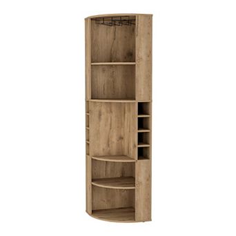 Clifton Corner Bar Cabinet, With 5 Shelves, Cup Hanger And Eight Built-in Wine Rack