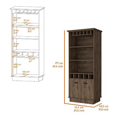 Sophia Bar Cabinet With Glassware Rack And Five Bottle Racks