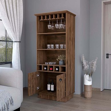 Sophia Bar Cabinet With Glassware Rack And Five Bottle Racks