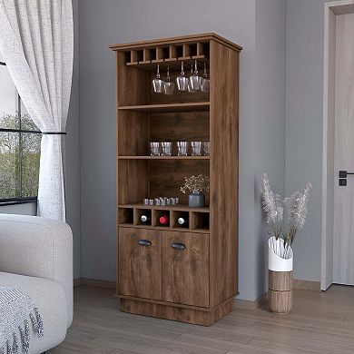 Sophia Bar Cabinet With Glassware Rack And Five Bottle Racks