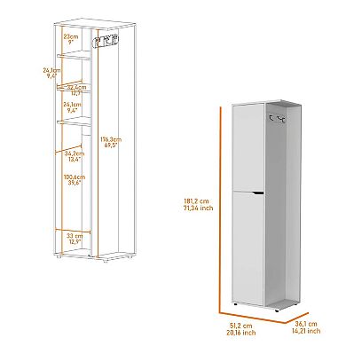Harper Broom Cabinet, With 2 Doors, 3 Shelves And A Holder