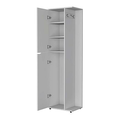 Harper Broom Cabinet, With 2 Doors, 3 Shelves And A Holder