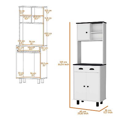 Tacna Kitchen Pantry With Ample Storage, 2 Open Shelves, 1 Drawer, 1 Cabinet, 2 Shelves