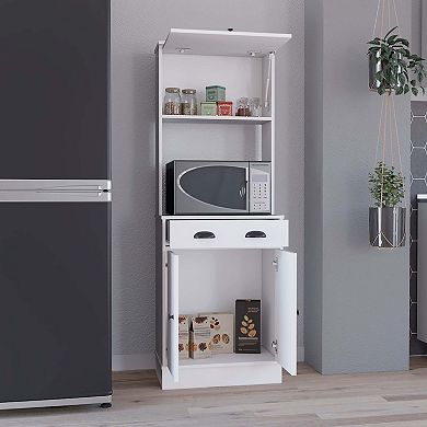Tennant Kitchen Pantry With Drawer, 2 Cabinets, And Microwave Stand