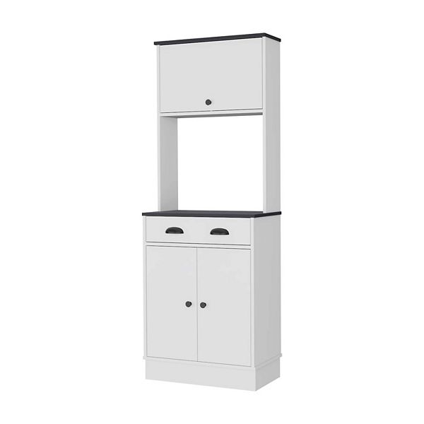 Tennant Kitchen Pantry With Drawer, 2 Cabinets, And Microwave Stand