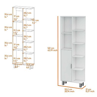 Quimby Linen Cabinet, With 1 Door And 9 Shelves