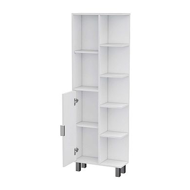 Quimby Linen Cabinet, With 1 Door And 9 Shelves