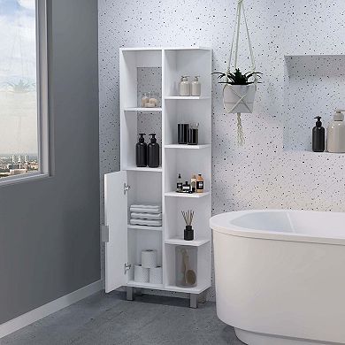 Quimby Linen Cabinet, With 1 Door And 9 Shelves