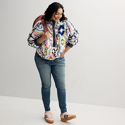 Juniors' Plus Size SO® Toggle High Pile Quarter-Zip Pullover