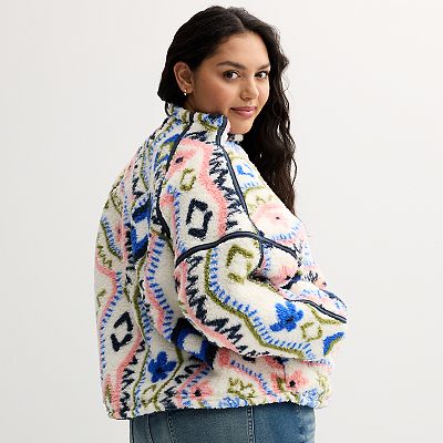 Juniors' Plus Size SO® Toggle High Pile Quarter-Zip Pullover