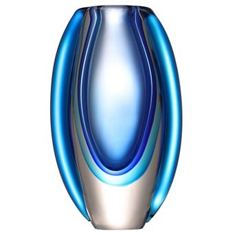 Luxury Lane Hand Blown Blue Sommerso Oval Art Glass Vase