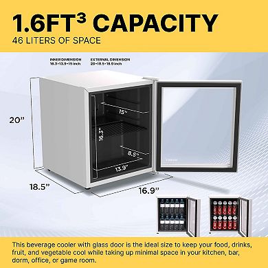 SnowLion Premium 46L Glass Door Beverage Refrigerator 1.6 Cu.ft. Freestanding Mini Fridge