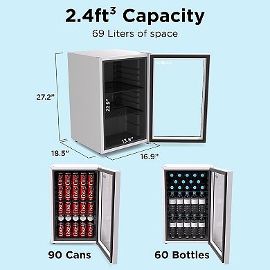 SnowLion Premium 69L Beverage Refrigerator 2.4 Cu.ft. Freestanding Glass Door Mini Fridge