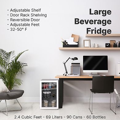 SnowLion Premium 69L Beverage Refrigerator 2.4 Cu.ft. Freestanding Glass Door Mini Fridge